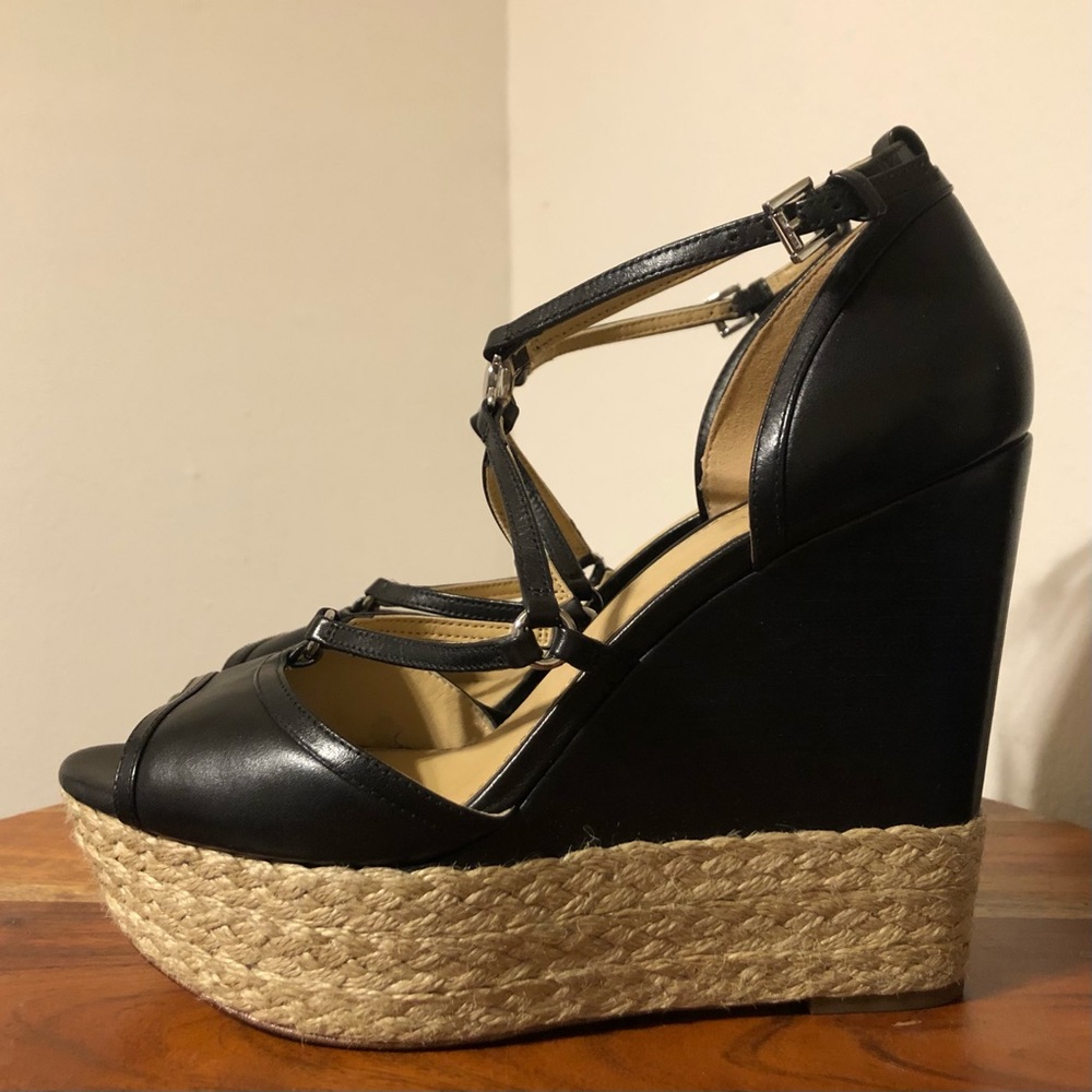 Michael Kors Black Espadrille Wedge Size 7.5 274 - Picture 7 of 9